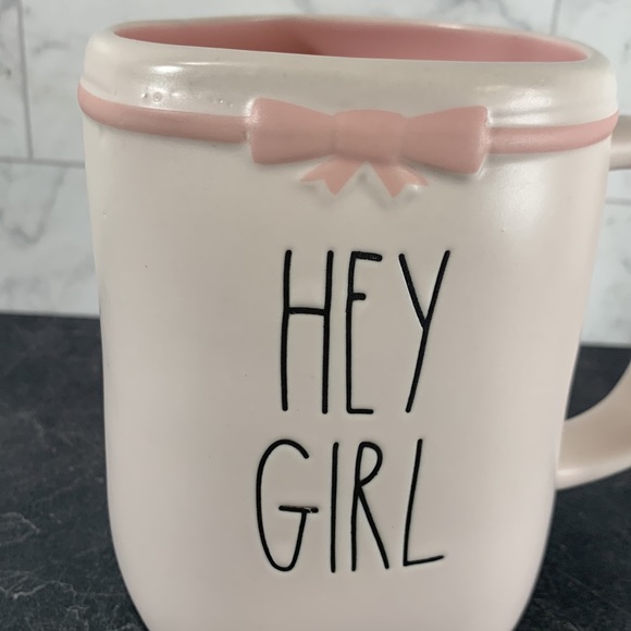 NWT Rae Dunn HEY GIRL ceramic mug with pink ribbon - Picture 4 of 4